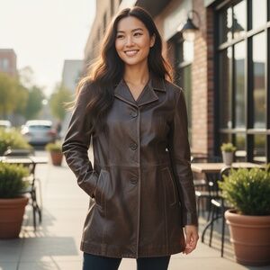 Vintage Leather Women’s Button Jacket in Brown size Small